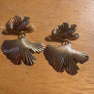 Statement Gold Tone Ginkgo Leaf Earrings